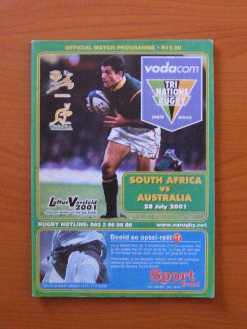 Official rugby programme - South Africa vs Australia - Tri Nations 2001 at Loftus Versveld