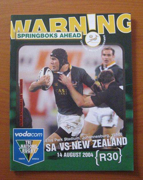 Official rugby programme - Tri Nations - South Africa vs New Zealand - 2004 at Ellis Park