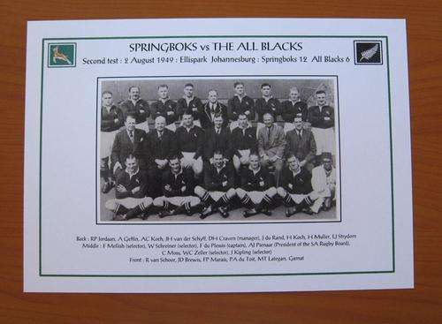 Gloss photo of the Springbok rugby team - 1949 second test against New Zealand at Ellispark
