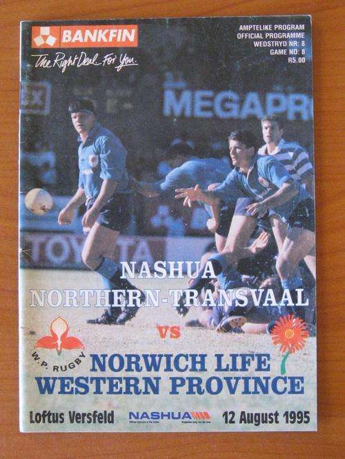 Official rugby programme - 1995 BANKFIN CURRIE CUP - NORTHERN TRANSVAAL vs WESTERN PROVINCE