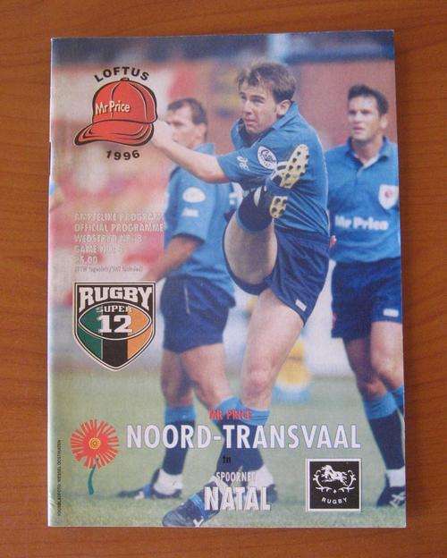 Official rugby programme - 1996 SUPER 12 - NORTHERN TRANSVAAL vs NATAL