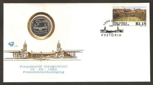 1994 South Africa Mandela Inauguration First Day Cover with R5 coin.  Immaculate bargain