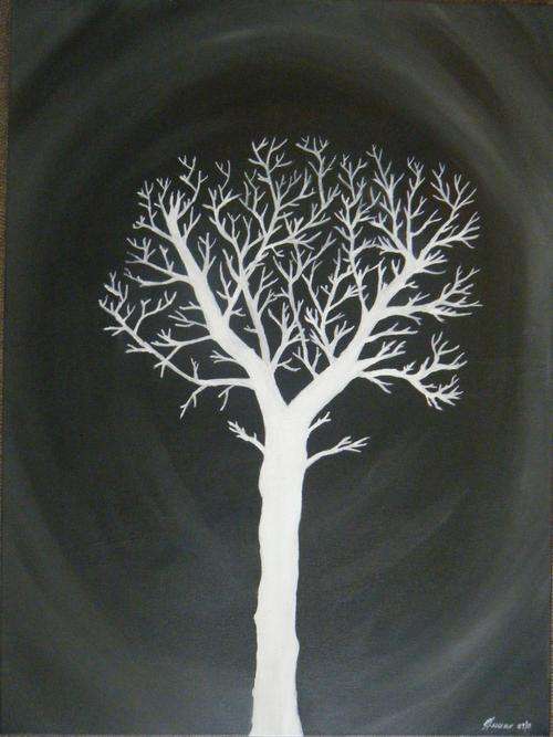 *18''x24'' Black & White Tree Oil Painting* Roxanne Rossouw