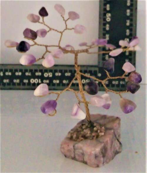 Handcrafted gem tree - 36 stone - amethyst dark multistone on Brass with rhodonite base by Brassroot