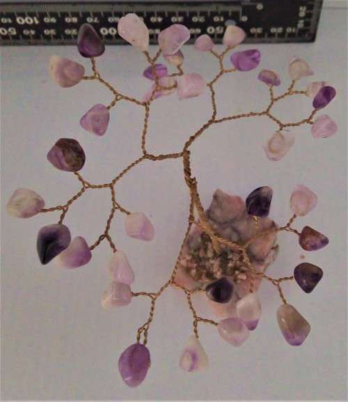 Handcrafted gem tree - 36 stone - amethyst dark multistone on Brass with rhodonite base by Brassroot