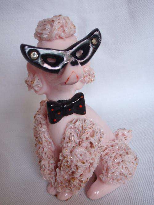 1950's Pink Spaghetti Ceramic Poodle with Horn Rimmed Glasses - very collectable!!!