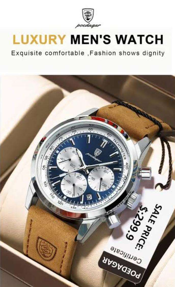 Poedagar - Men Luxury Leather German Quartz Watch *****MUST SEE*****R6000