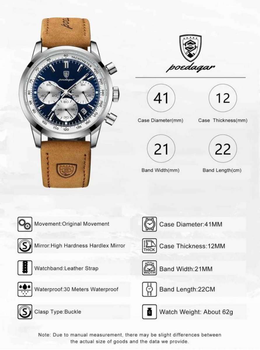 Poedagar - Men Luxury Leather German Quartz Watch *****MUST SEE*****R6000