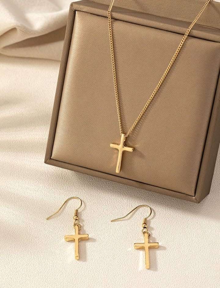Cross  chain and earrings