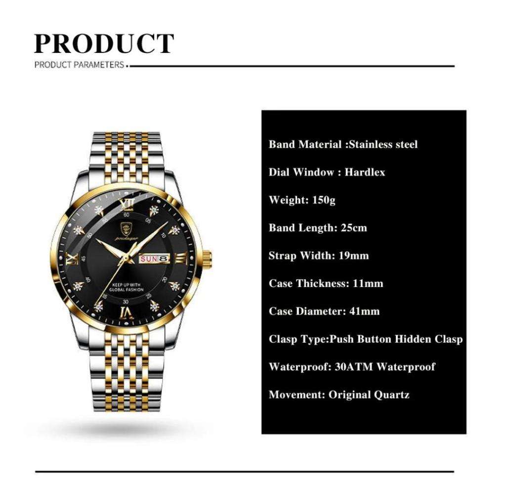 ***Must see ***Poedagar - Silver and Gold Stainless Steel Men`s Watch