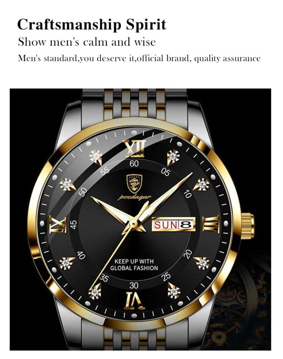 ***Must see ***Poedagar - Silver and Gold Stainless Steel Men`s Watch