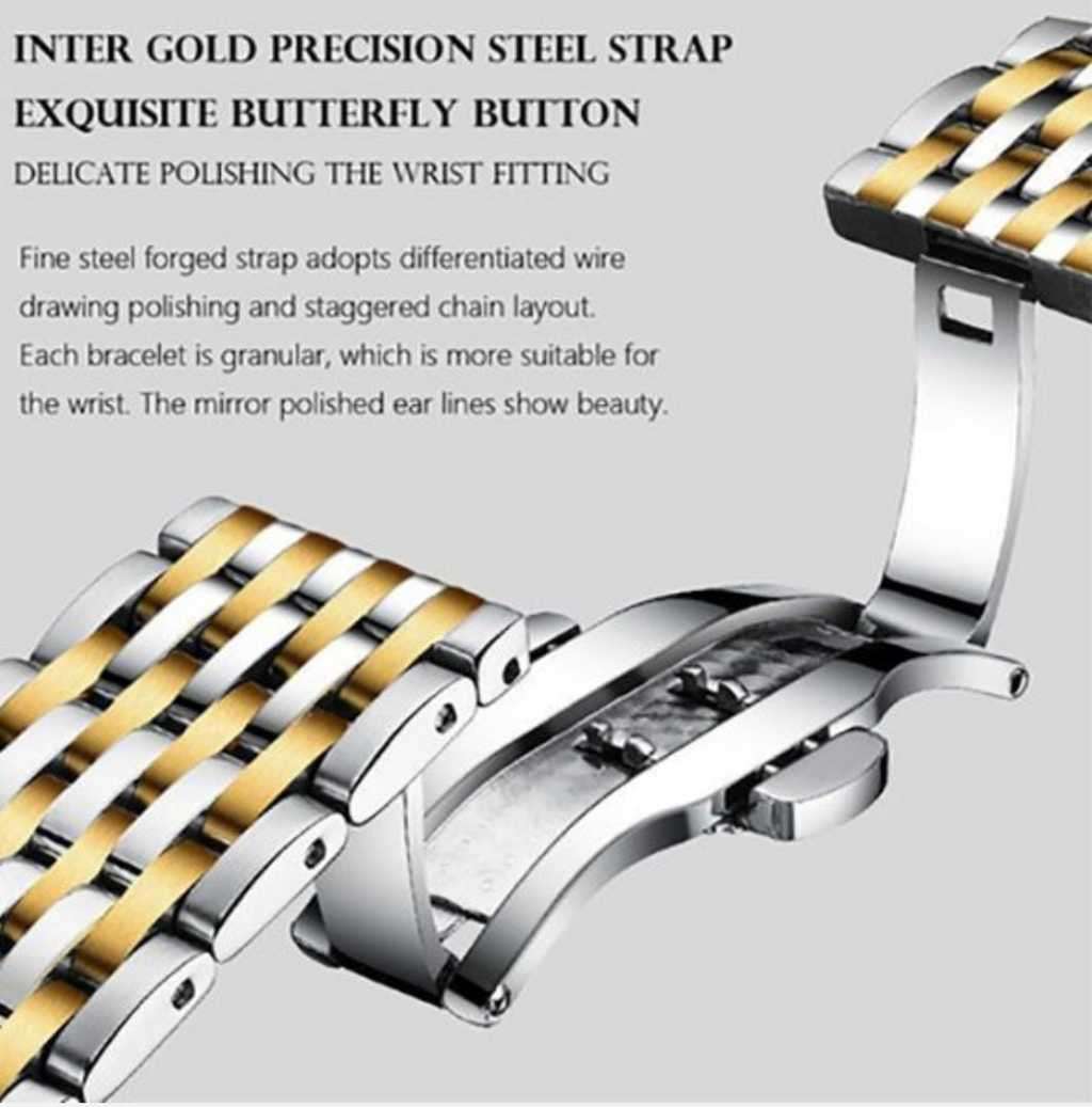 Poedagar - Silver and Gold Stainless Steel Men`s Watch with White Dial