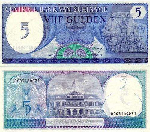 SURINAME 5 GULDEN P-125 UNC GEM BANKNOTE 1982