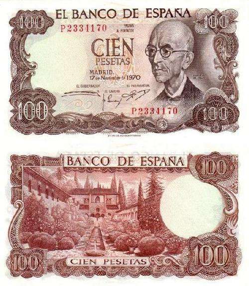 SPAIN 100 PESETAS P-152 UNC GEM NOTE 1970 (1974)