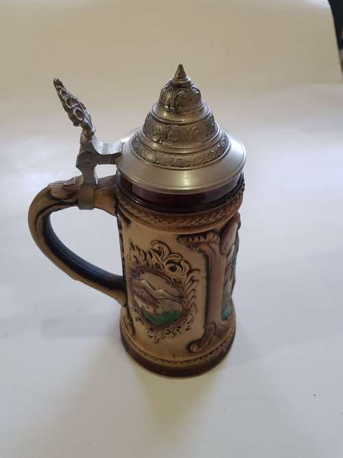 Vintage Beer Stein Mug, West Germany, Hand Made, Hand Painted