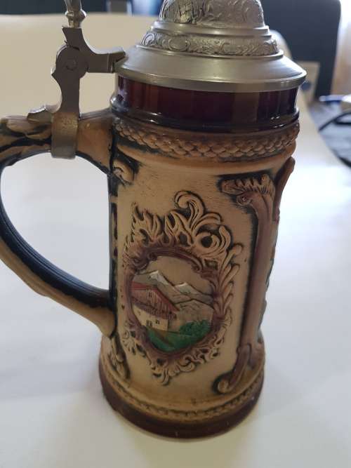 Vintage Beer Stein Mug, West Germany, Hand Made, Hand Painted