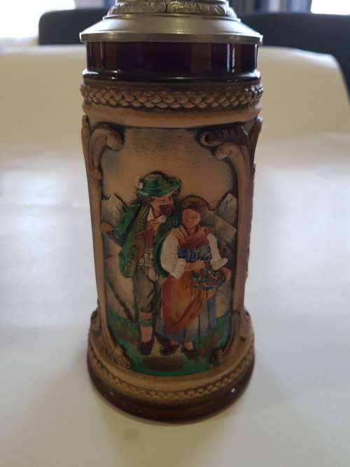 Vintage Beer Stein Mug, West Germany, Hand Made, Hand Painted