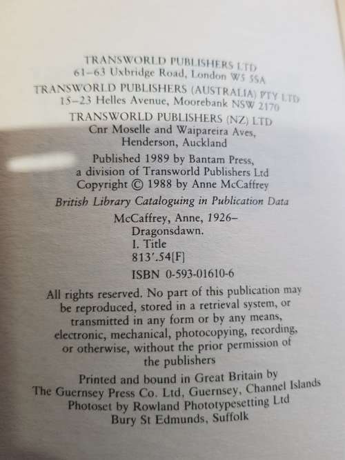 Anne McCaffrey, Dragonsdawn