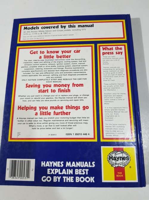 Alfa Romeo Alfetta 1973-1987, Workshop Manual, Haynes