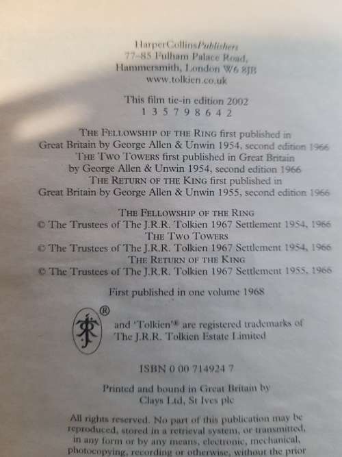 The Lord of The Rings by JRR Tolkien