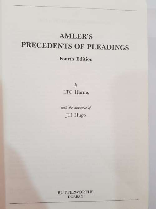 Amler`s Precedents of Pleadings, Fourth Edition by LTC Harms, 1993