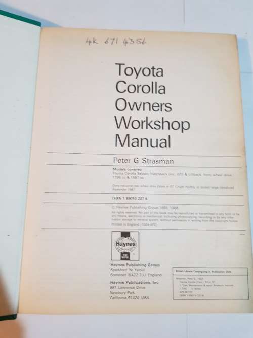 Toyota Corolla, 1983-1987 Workshop Manual, Haynes
