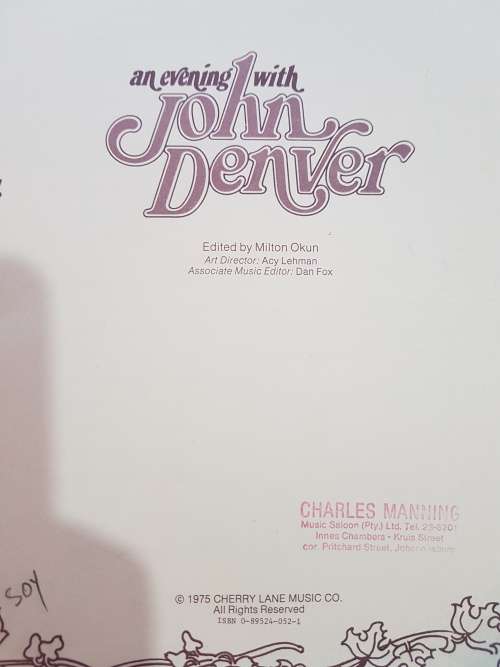 Song Sheets, Sheet Music, An Evening with John Denver, 23 Songs, 1975