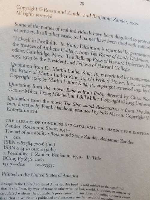 The Art of Possibility by Rosamund Stone Zander and Benjamin Zander