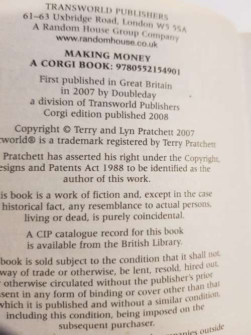 Making Money, A Discworld Novel by Terry Pratchett