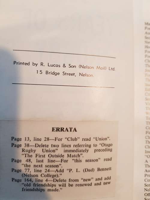 100 Years of Rugby, Story of Nelson Rugby Football Club 1870-1969