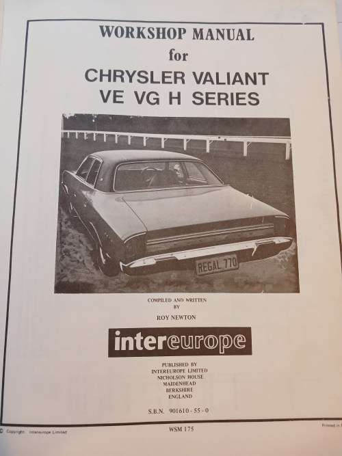 Chrysler Valiant VE-VG-H Series, Intereurope, Workshop Manual
