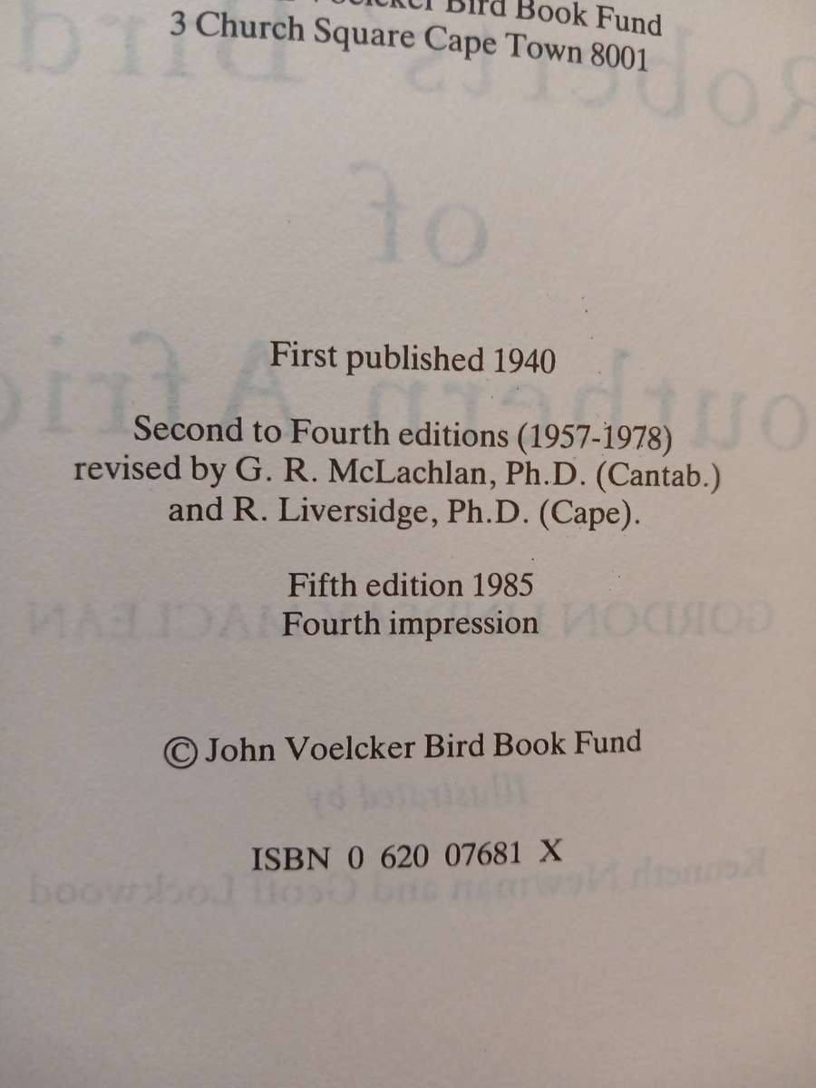 Robert`s Birds of Southern Africa by Gordon Lindsay Maclean