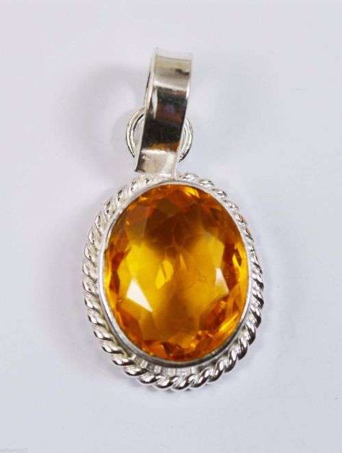 ***LAB CEERTIFIED*** 27.55ct Oval Cut Yellow Citrine Gemstone Sterling Silver Pendant