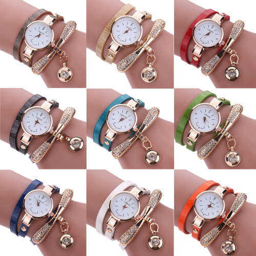 ***STUNNING*** Luxurious Ladies Leather Rhinestone Analog Quartz Bracelet Watch