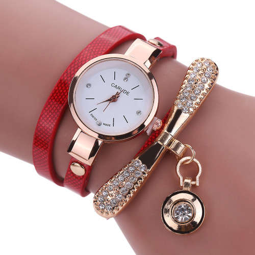 ***STUNNING*** Luxurious Ladies Leather Rhinestone Analog Quartz Bracelet Watch