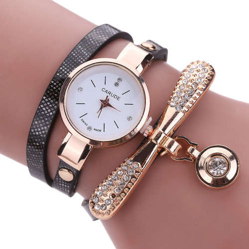 ***STUNNING*** Luxurious Ladies Leather Rhinestone Analog Quartz Bracelet Watch