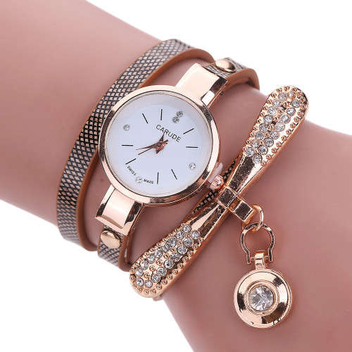 ***STUNNING*** Luxurious Ladies Leather Rhinestone Analog Quartz Bracelet Watch