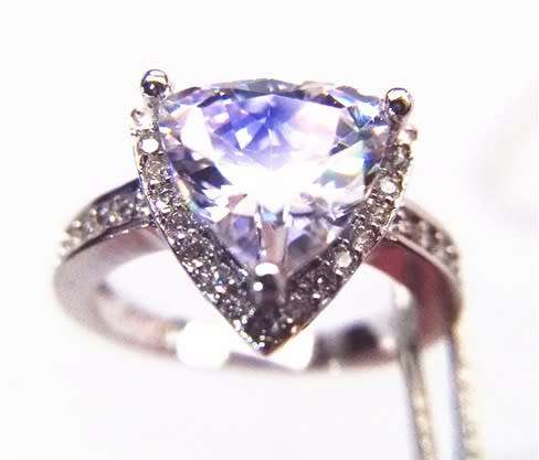 STUNNING Trillian Cut AAA+ Swiss CZ Diamond Simulant 18K White Gold Plated Engagement Wedding Ring