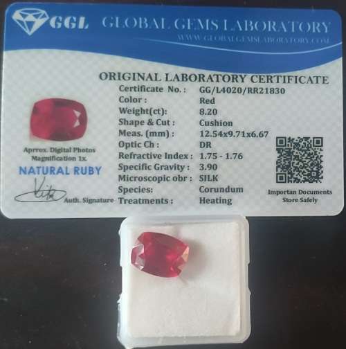 ***Stunning*** ***RARE*** Certified 8.20 Ct Natural Cushion Cut Red Ruby
