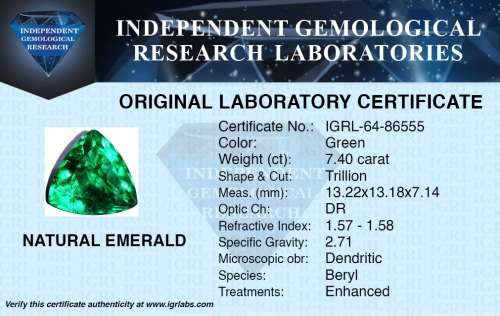 ***Stunning*** ***RARE*** IGRL Lab Certified 7.40 Ct Natural Colombian Green Emerald