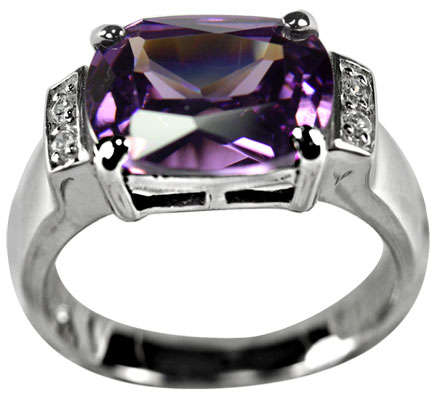SQUARE PURPLE CZ SILVER RING