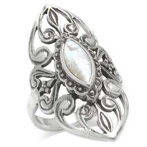 White Mother Of Pearl Sterling Silver Victorian Filigree Ring