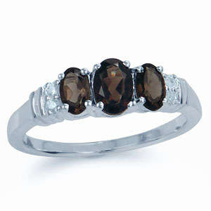 Natural Smoky Quartz & White Topaz Sterling Silver Ring