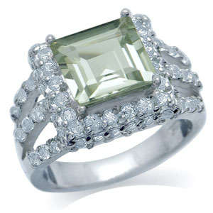 60% OFF - Green Amethyst & White CZ Glamorous Sterling Silver Ring