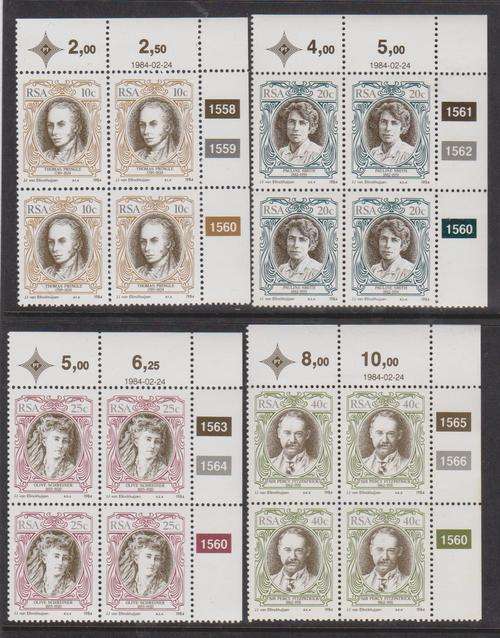 R.S.A. 1984 S.A.C.C. 558-561 "S.A. English  Authors"  Set of 4 C/Blocks M.N.H.