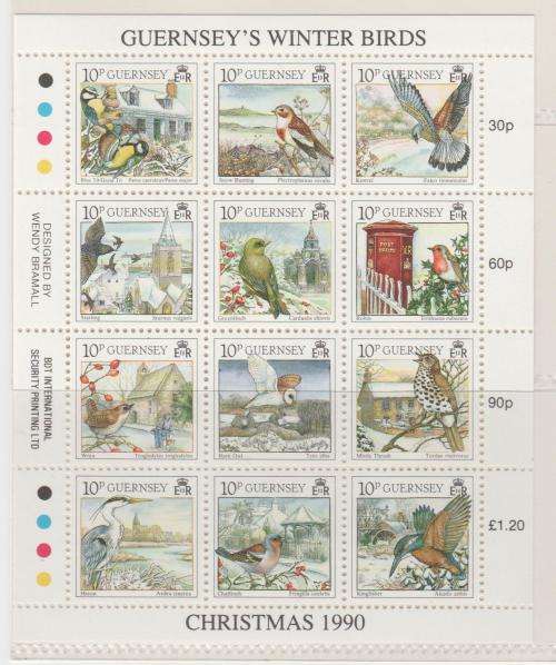 Thematic: "Guernsey's Winter Birds"  Sheet of 12 stamps M.N.H.