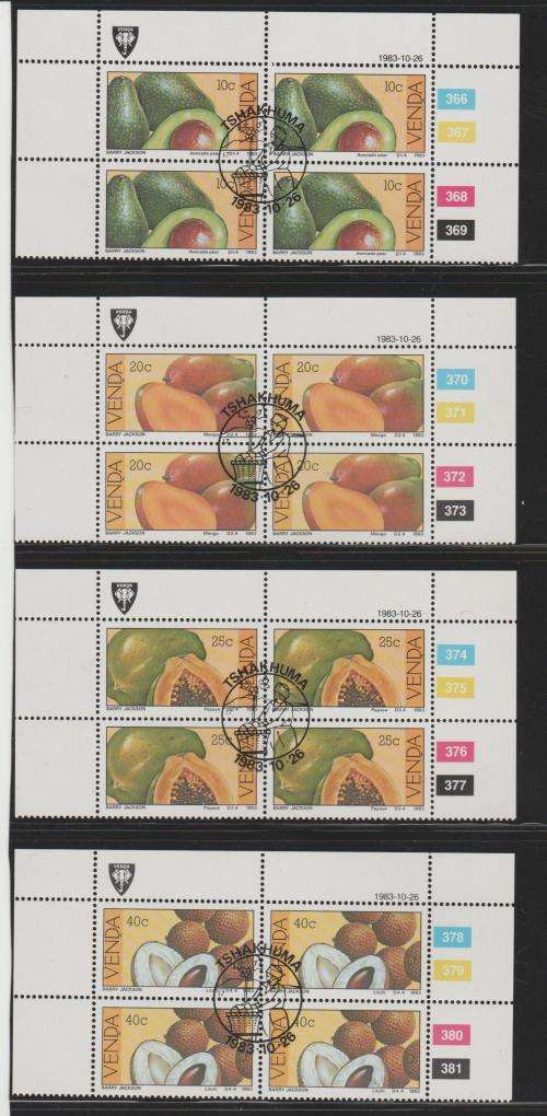 Venda 1983 "Subtropical fruit" Set of 4 Control Blocks C.T.O.