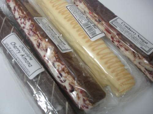 Chocolate covered Cranberry/cherry Almond/ chocolate nougat bar