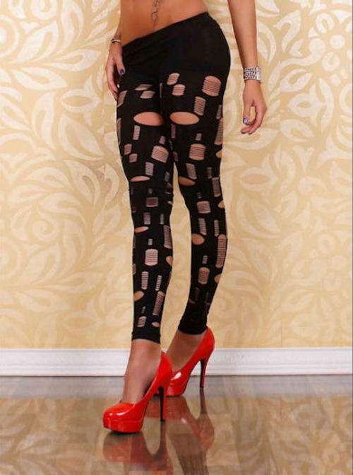 SEXY!!!!  LADIES RIPPED LEGGINGS IN BLACK