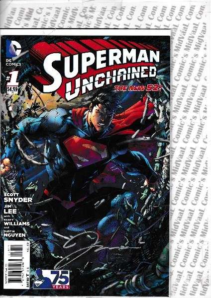 SUPERMAN UNCHAINED # 1 MINT SIGNED BY JIM LEE WITH A SMALLVILLE COMICS COA